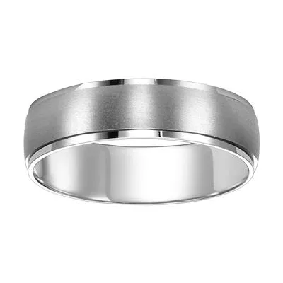 14k White Gold 6mm satin finished center with polished border, Size 10.0