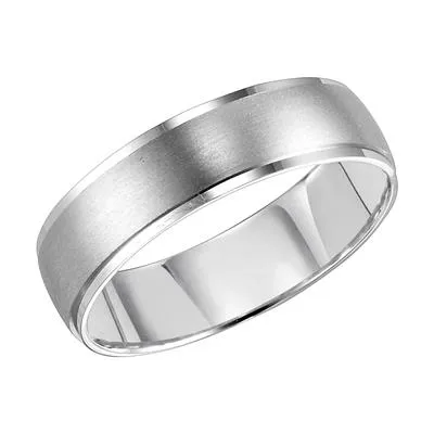 14k White Gold 6mm satin finished center with polished border, Size 10.0