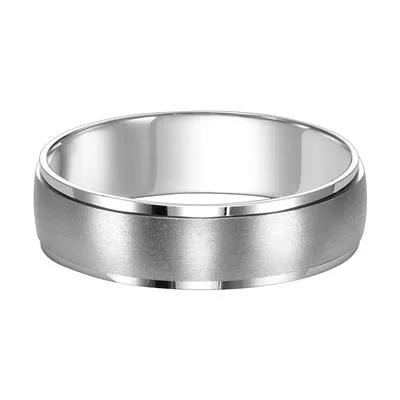14k White Gold 6mm satin finished center with polished border, Size 10.0