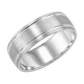 14k White Gold 7MM Satin Finish with two Polished grooves size 10