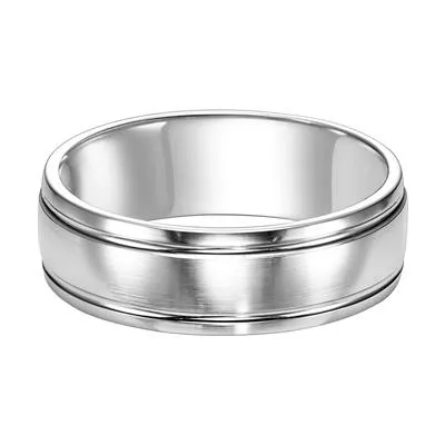 14k White Gold 7MM Satin Finish with two Polished grooves size 10