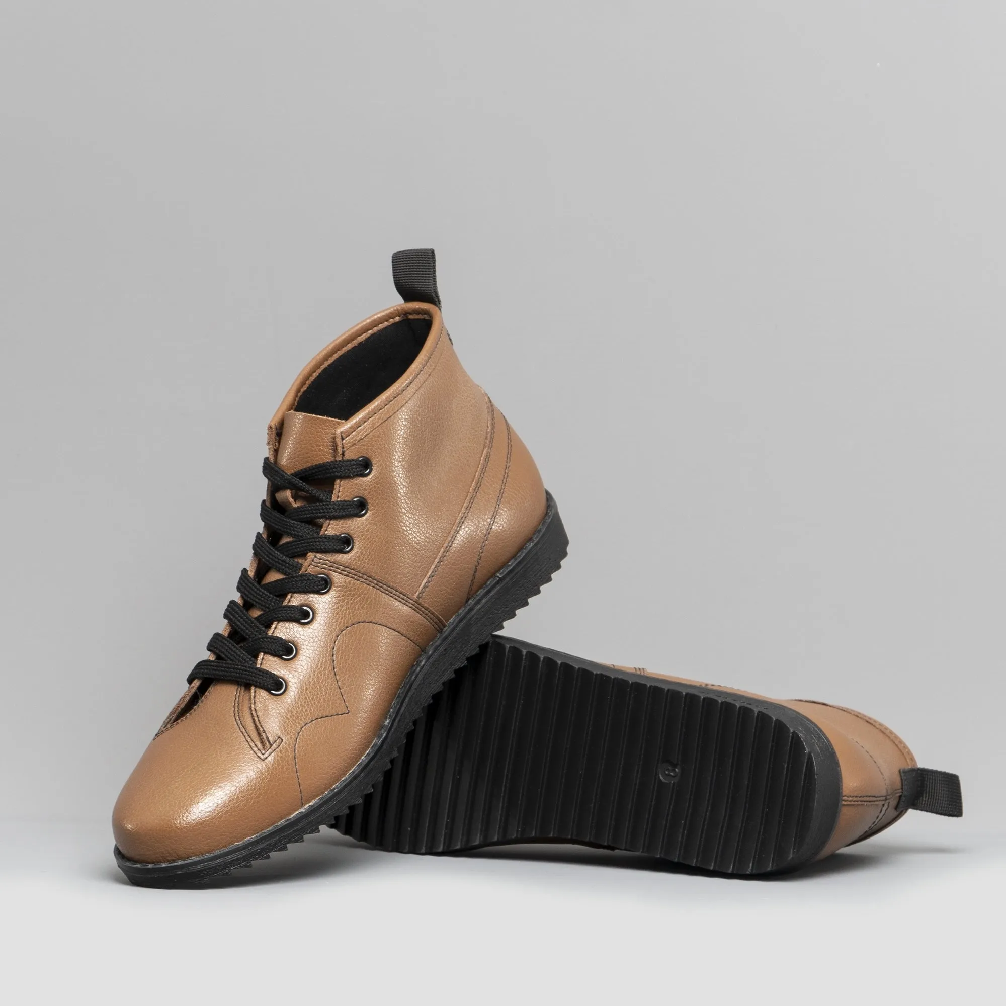 1960 Unisex Leather Monkey Boots Tan/Black