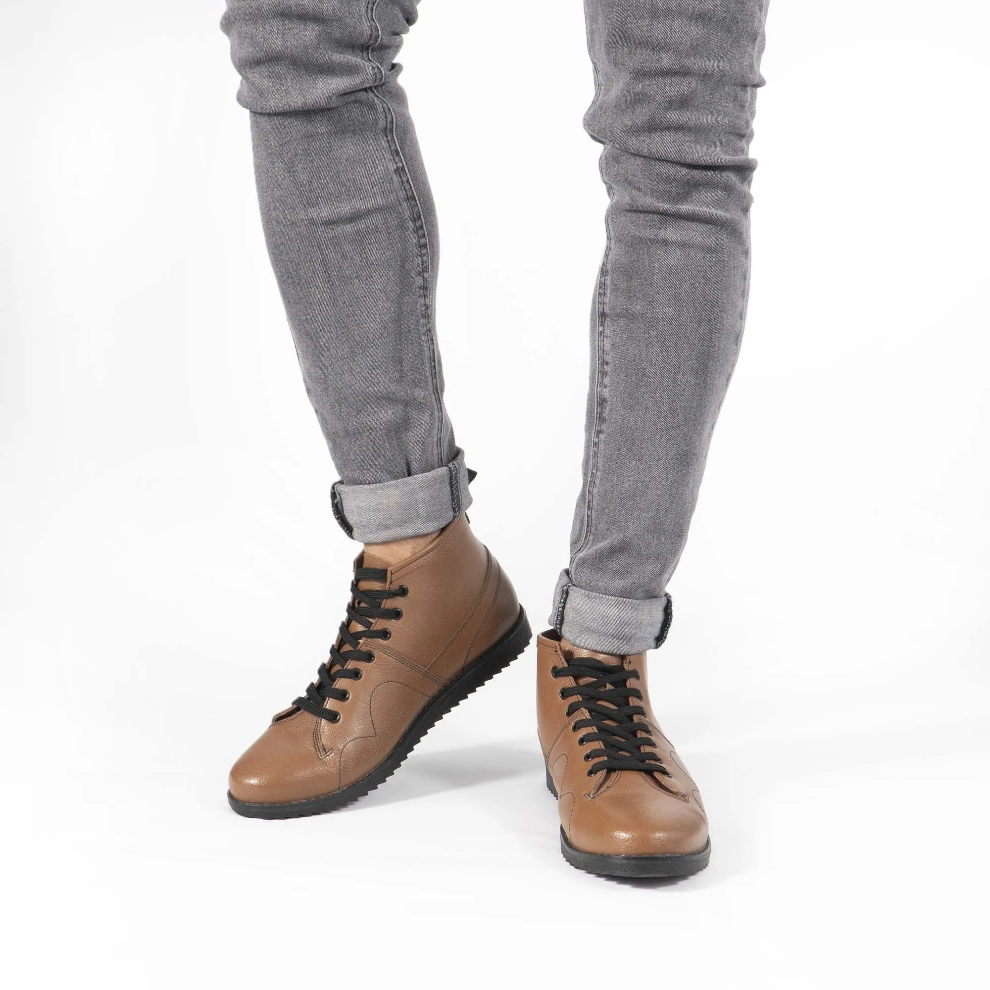 1960 Unisex Leather Monkey Boots Tan/Black
