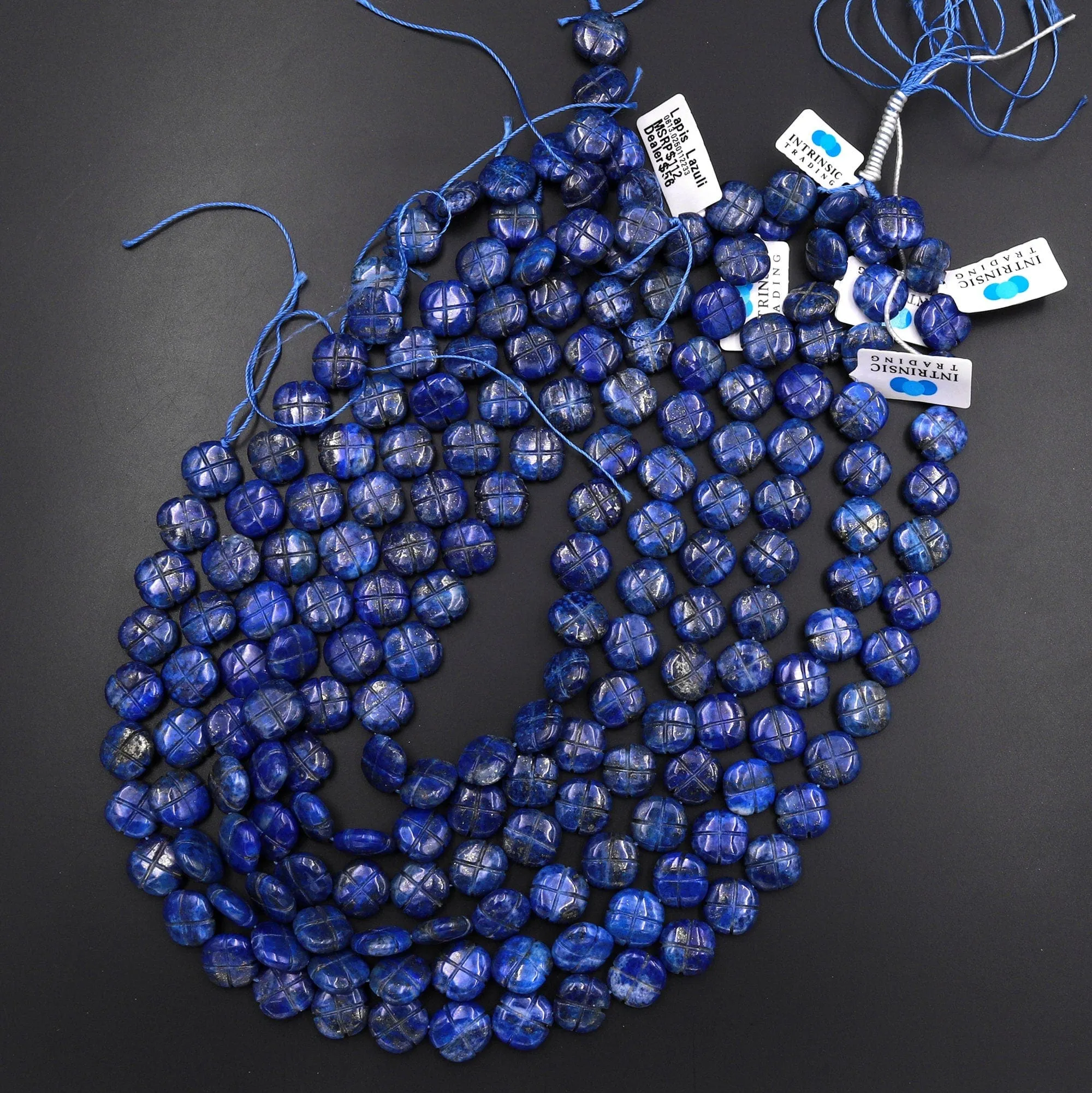 4 Four Leaf Clover Beads Natural Blue Lapis Hand Carved Flower Gemstone 15.5" Strand