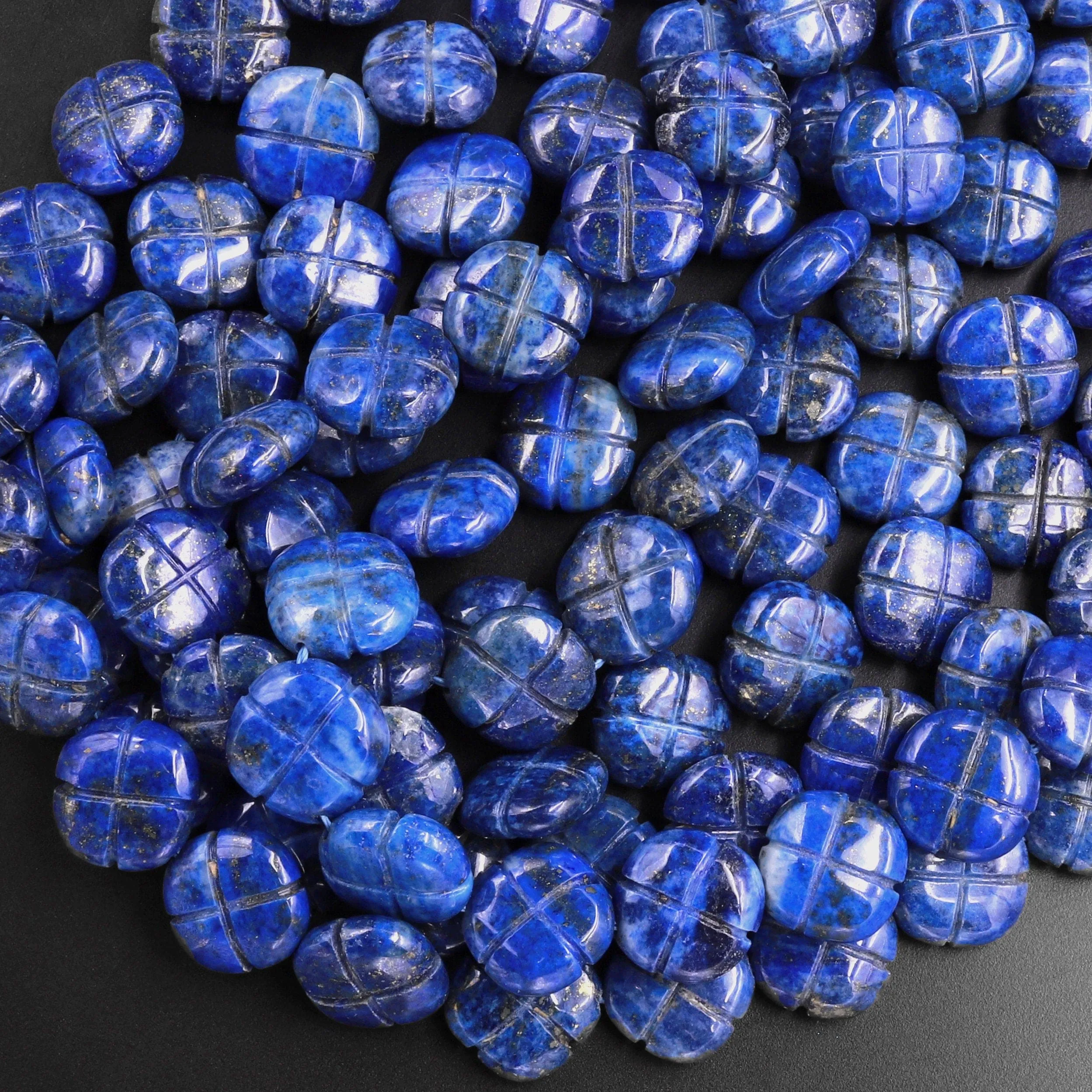 4 Four Leaf Clover Beads Natural Blue Lapis Hand Carved Flower Gemstone 15.5" Strand