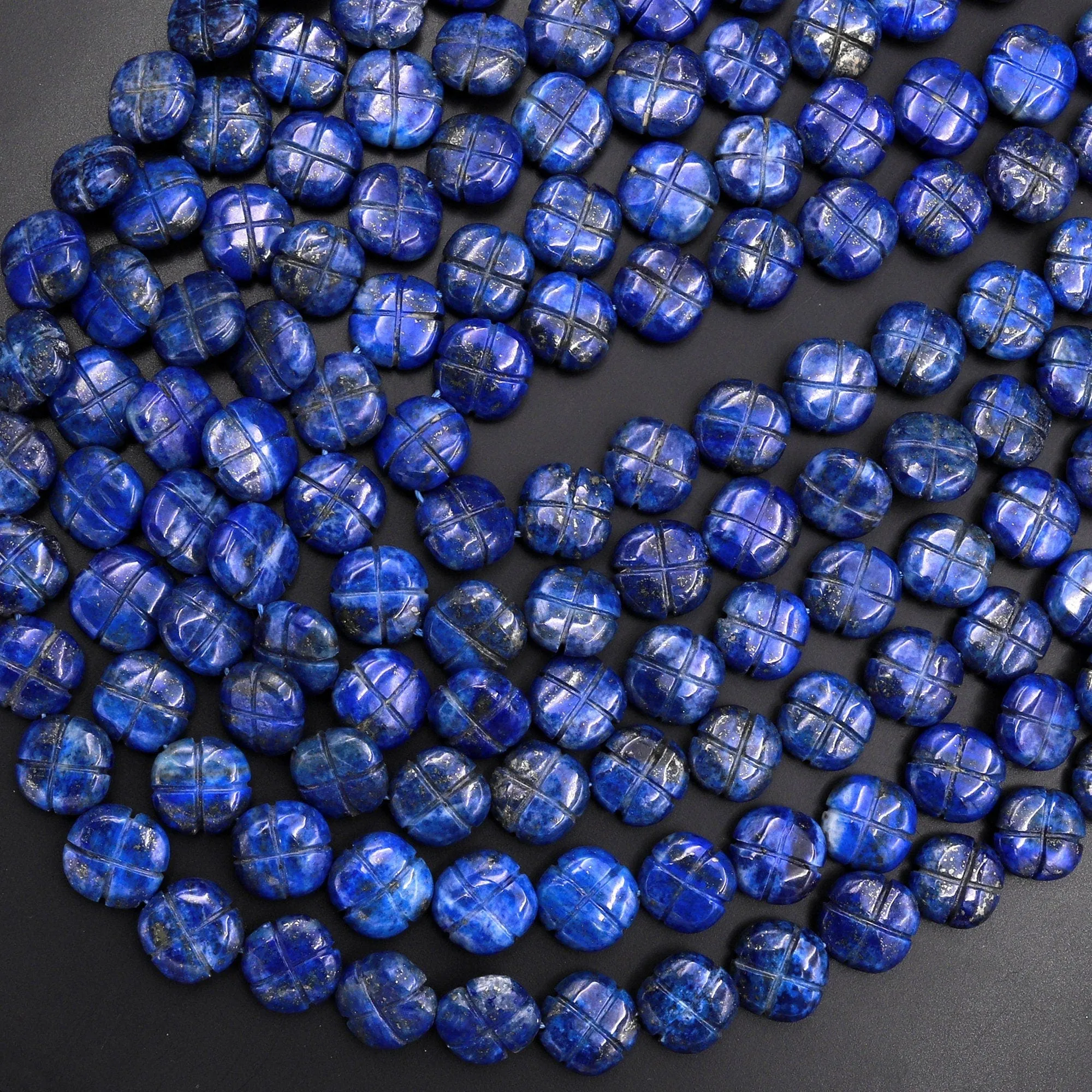 4 Four Leaf Clover Beads Natural Blue Lapis Hand Carved Flower Gemstone 15.5" Strand