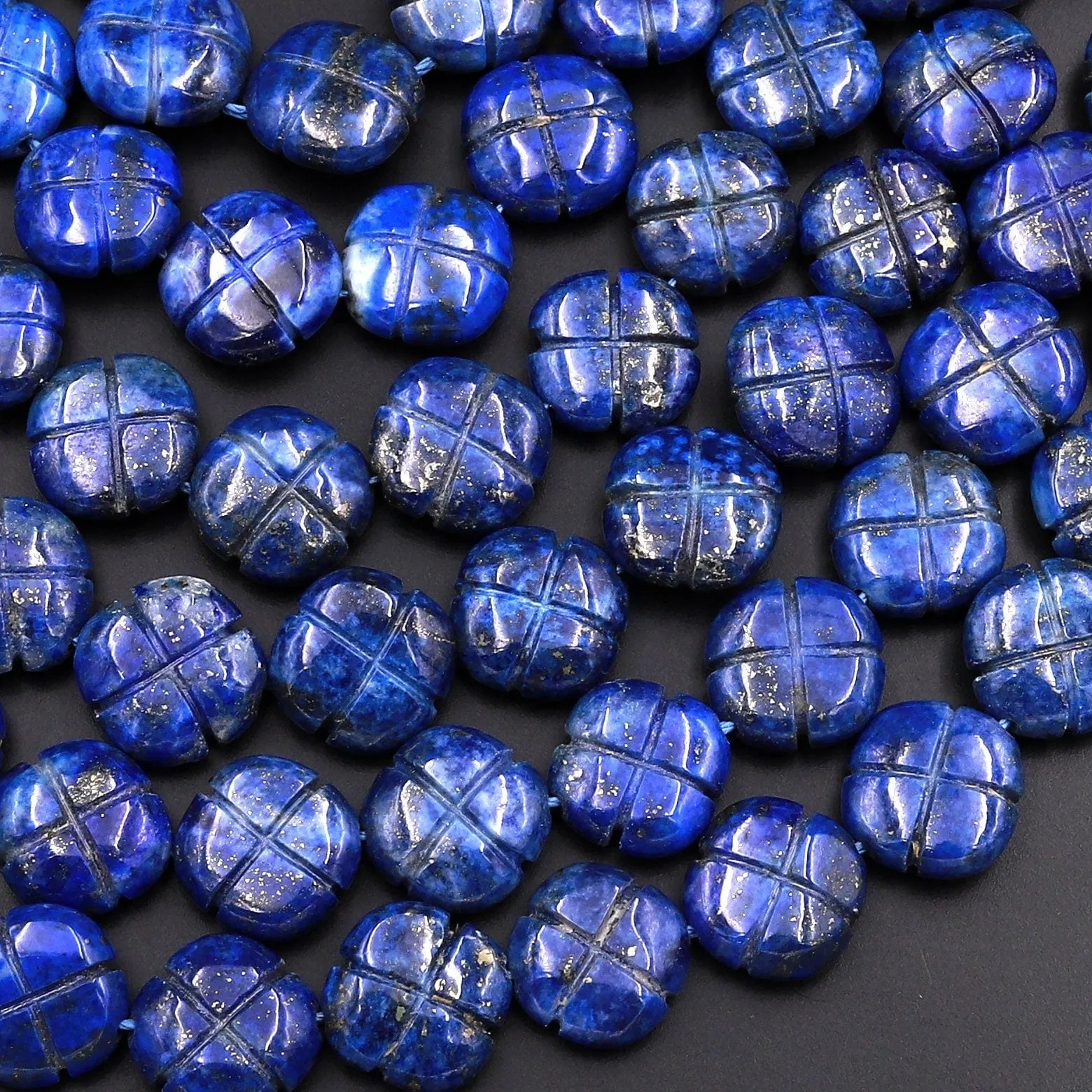 4 Four Leaf Clover Beads Natural Blue Lapis Hand Carved Flower Gemstone 15.5" Strand