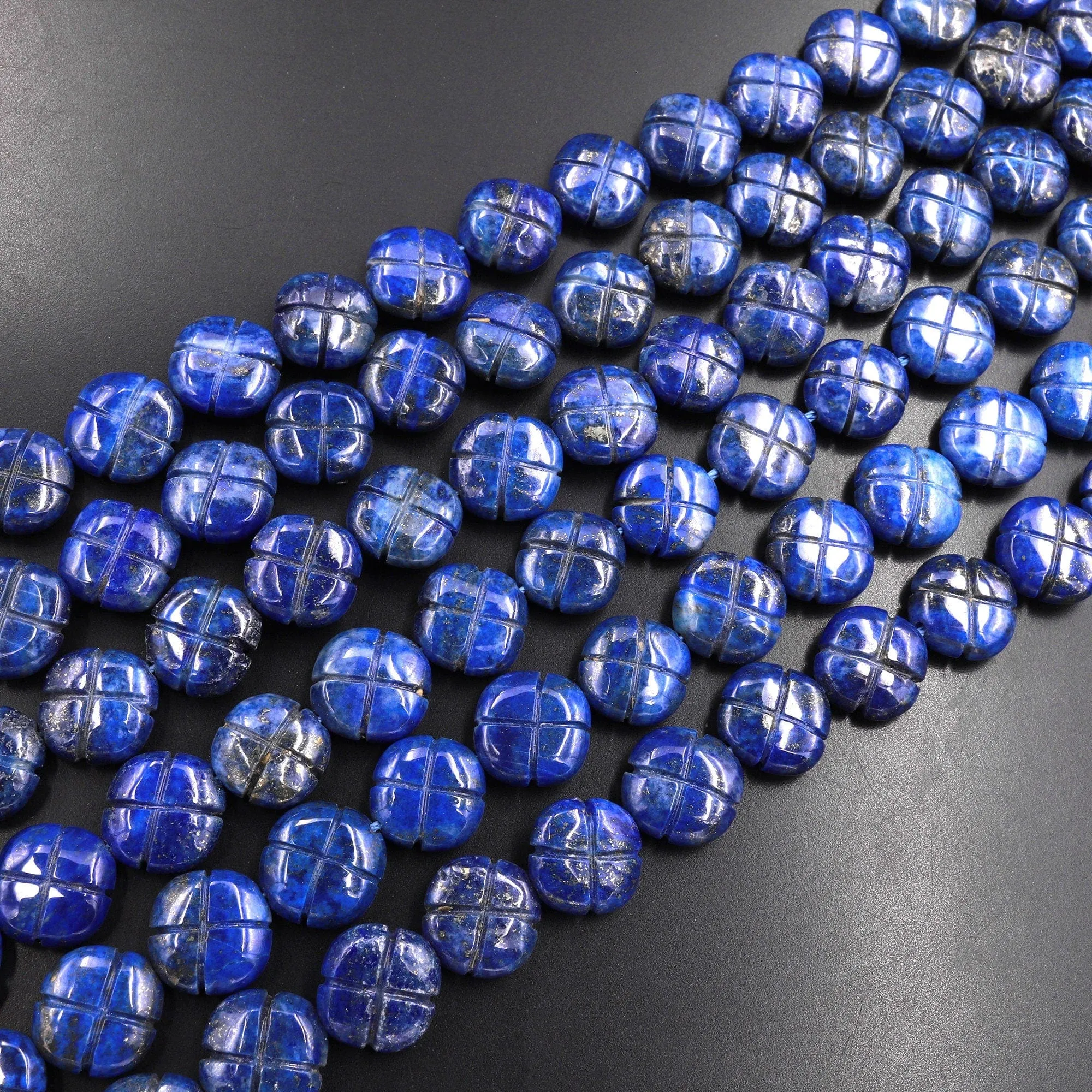 4 Four Leaf Clover Beads Natural Blue Lapis Hand Carved Flower Gemstone 15.5" Strand