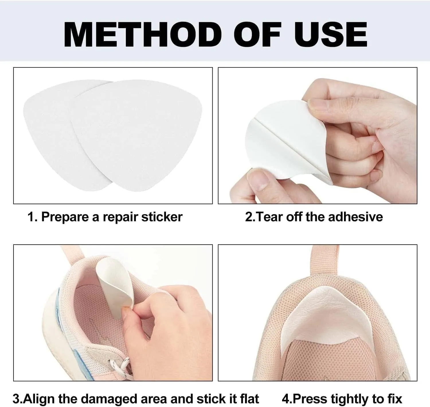 4 Pairs of Self-Adhesive Sneaker Heel Repair Patch, White Shoe Hole Repair Patch, Hole in Shoe Repair for Leather Shoes, High Heels 8