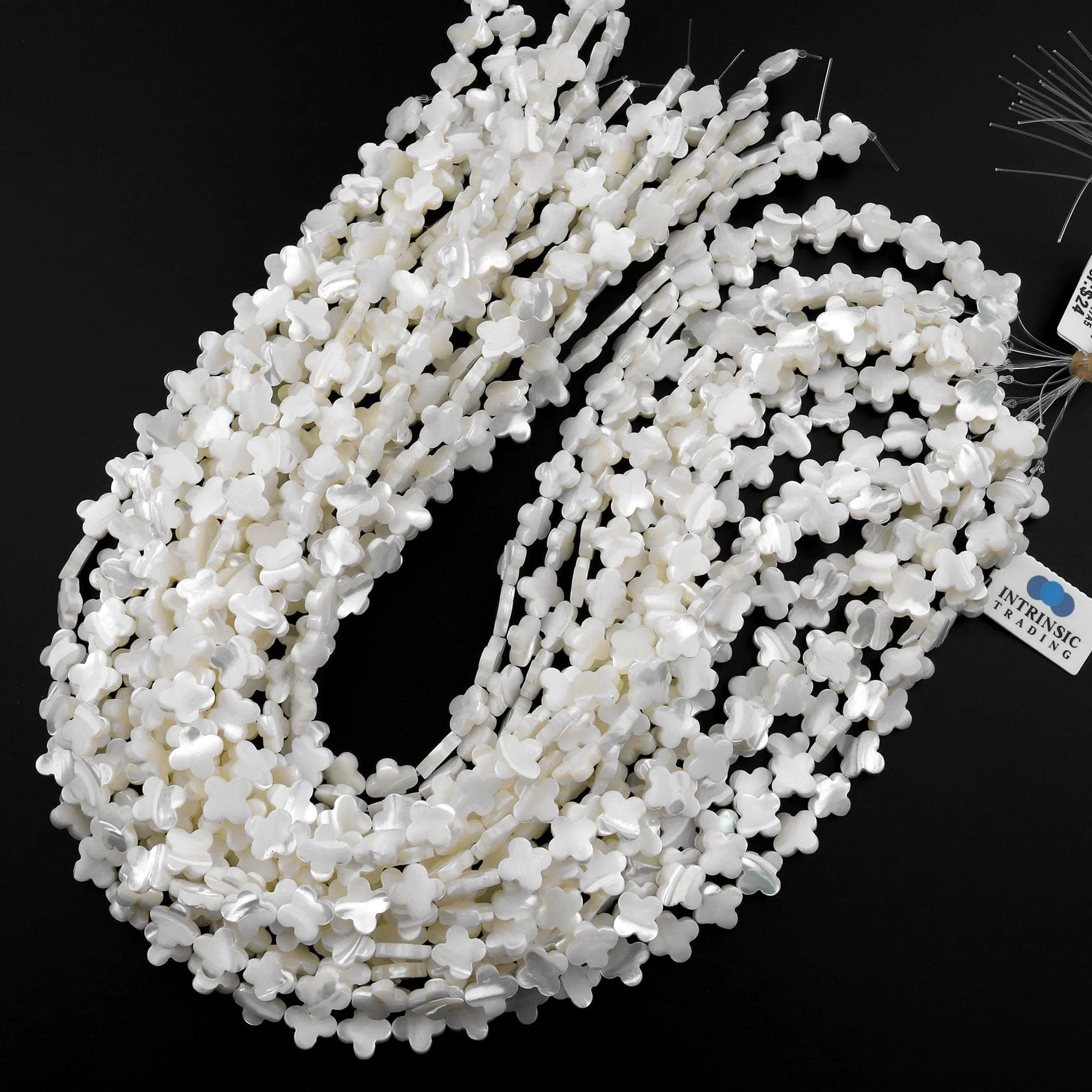 AAA Iridescent Carved Natural White Mother of Pearl Shell 4 Leaf Clover Beads 6mm 8mm 10mm 12mm 15.5" Strand