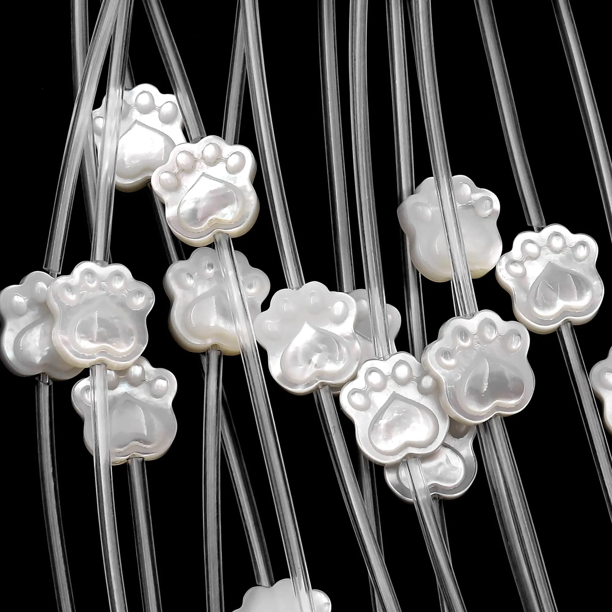 AAA Iridescent Carved Natural White Mother of Pearl Shell Cute Paw Print Beads Choose from 5pcs, 10pcs