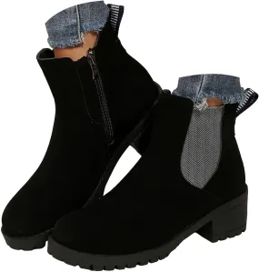 Ankle Boots for Women, Women's Cowboy Boots Low Heel Comfortable Round Toe Boots Vintage Short Boots with Side Zipper