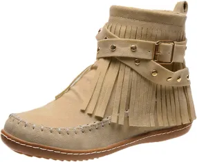 Ankle Boots for Women, Womens Retro Cowboy Boots Closed Toe Low Heel Combat Boots Western Shoes Fringed Ankle Booties