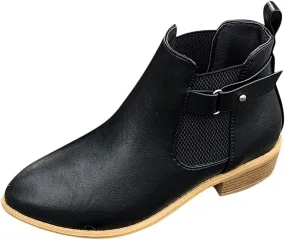 Black Dress Boots For Women Slip On Ankle Boots Combat Boots Low Heel Booties Pointed Toe Chunky Booties Shoes
