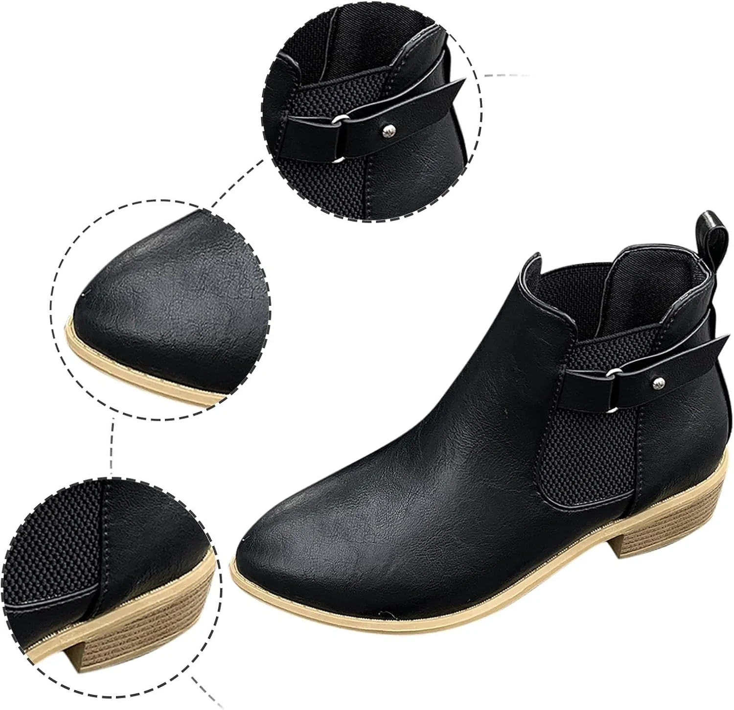 Black Dress Boots For Women Slip On Ankle Boots Combat Boots Low Heel Booties Pointed Toe Chunky Booties Shoes