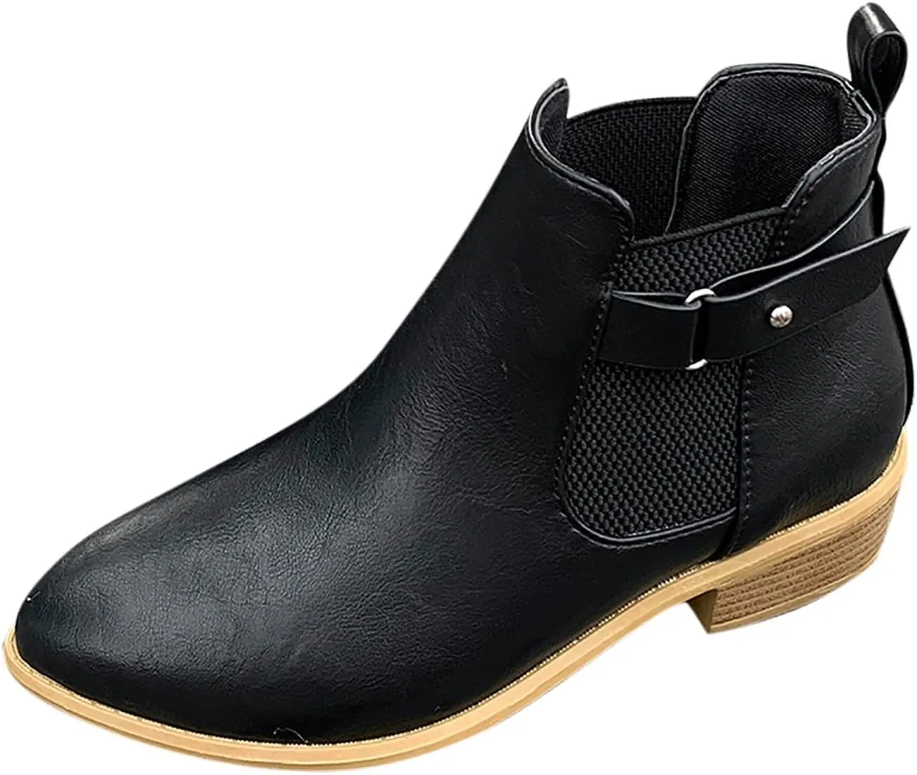 Black Dress Boots For Women Slip On Ankle Boots Combat Boots Low Heel Booties Pointed Toe Chunky Booties Shoes