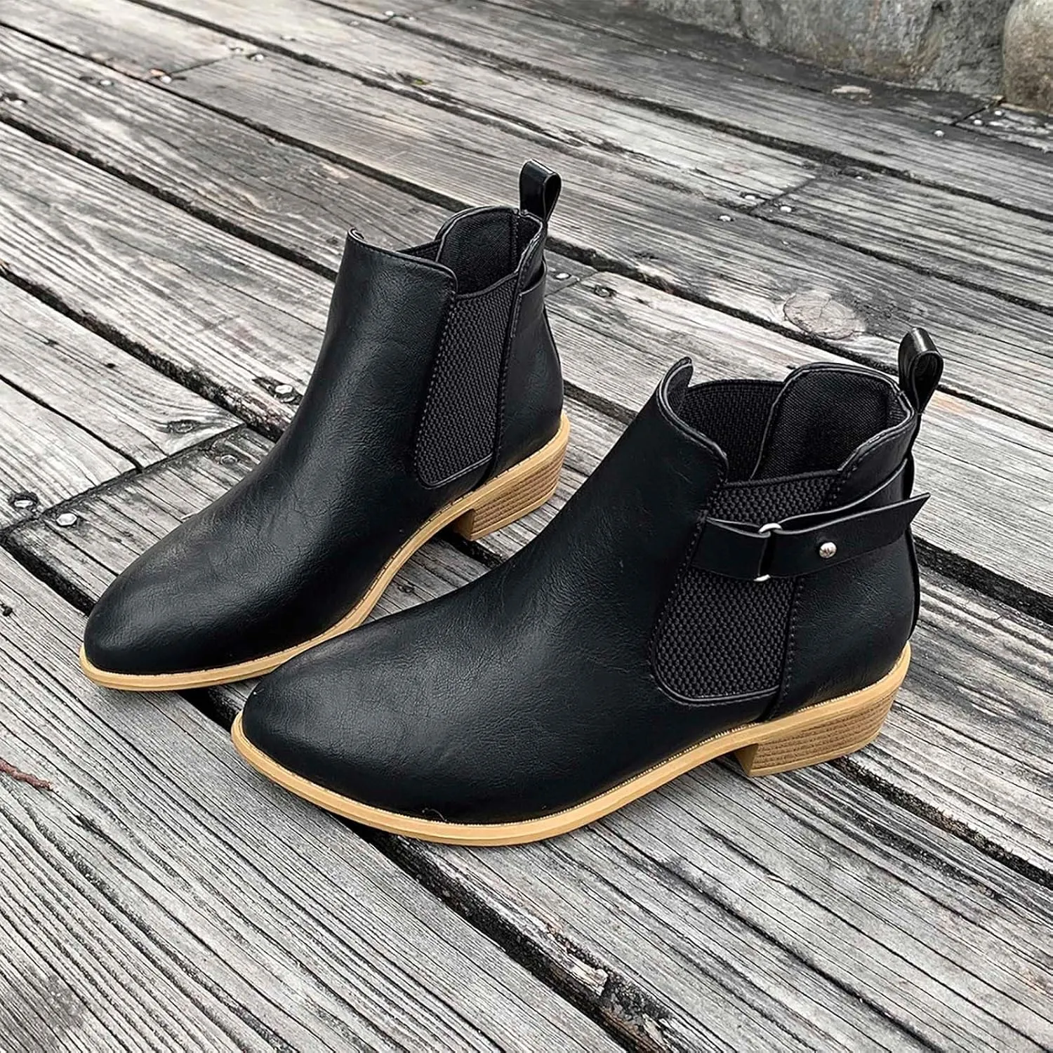 Black Dress Boots For Women Slip On Ankle Boots Combat Boots Low Heel Booties Pointed Toe Chunky Booties Shoes