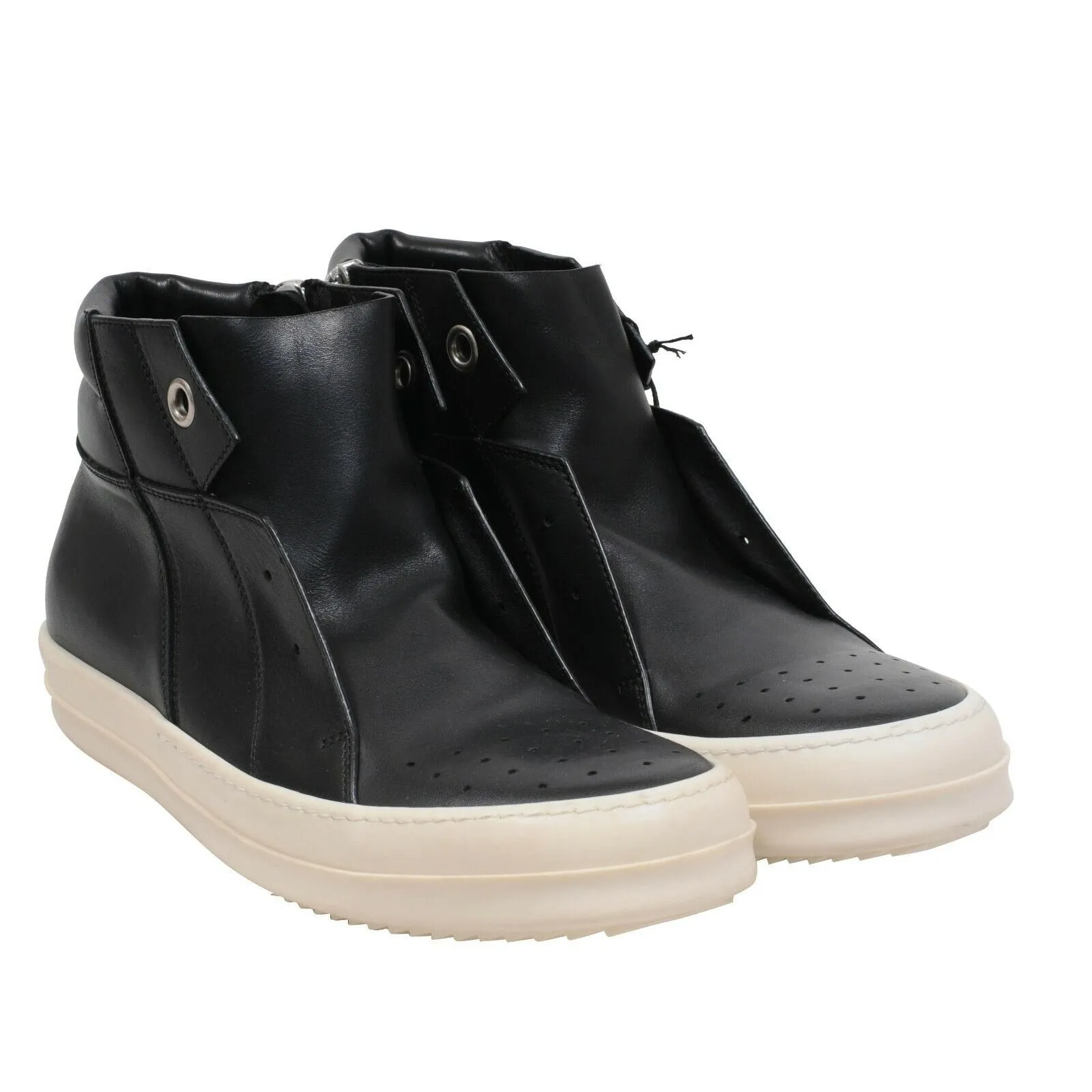 Black White Leather Island Dunk Mid Top Sneakers