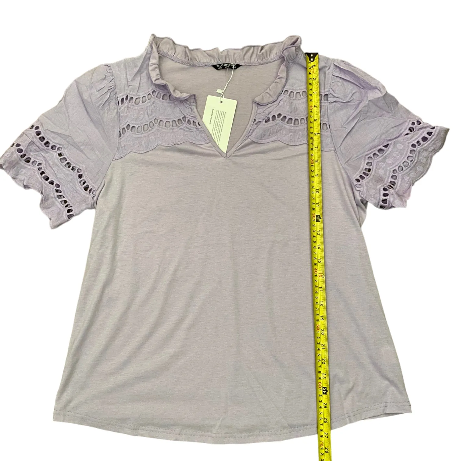 Bloomchic Purple Lilac Eyelet V Neck Shirt Size 12