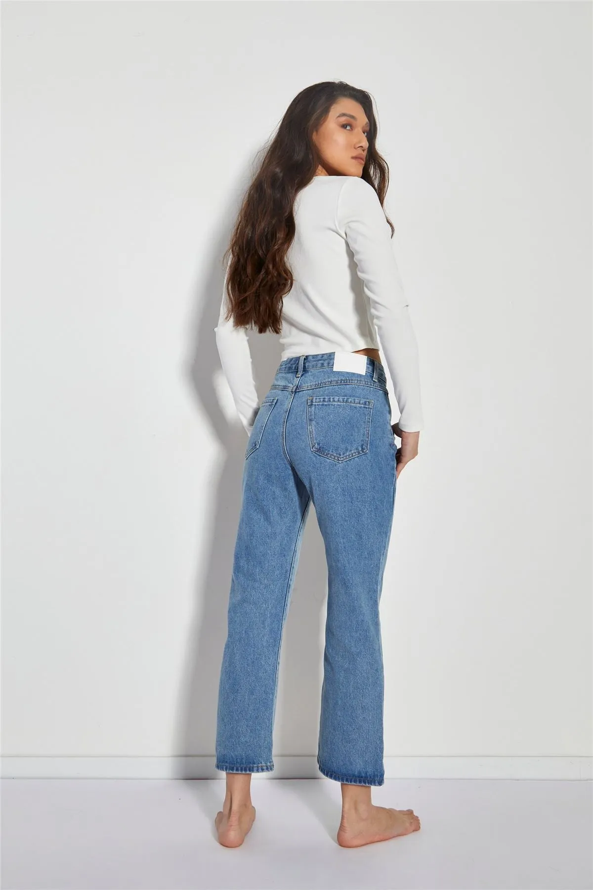Blue Vintage Wash High Waisted Mom Jeans