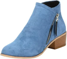 Boots for Women Ankle Booties Zipper Dressy Booties Almond Toe Chunky Low Heel Boots for Ladies