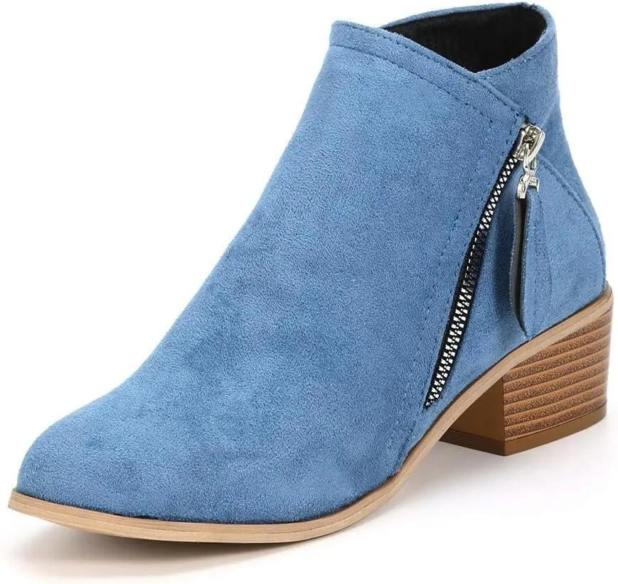 Boots for Women Ankle Booties Zipper Dressy Booties Almond Toe Chunky Low Heel Boots for Ladies