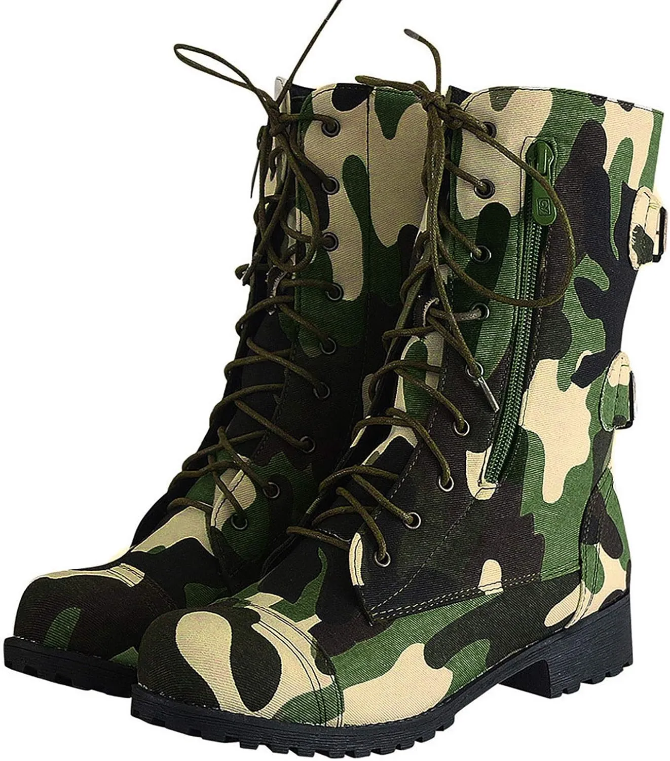Boots for Women Chunky Low Heel Women's Ankle Bootie Winter Lace Up Mid Calf Camo Military Combat Boots