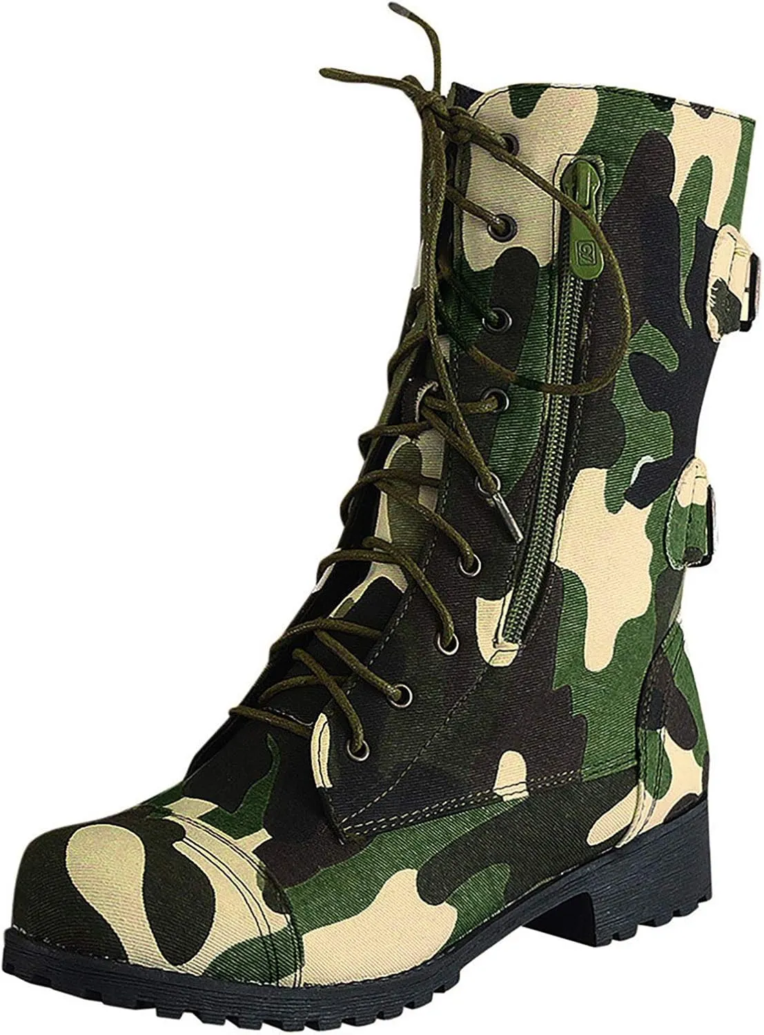 Boots for Women Chunky Low Heel Women's Ankle Bootie Winter Lace Up Mid Calf Camo Military Combat Boots