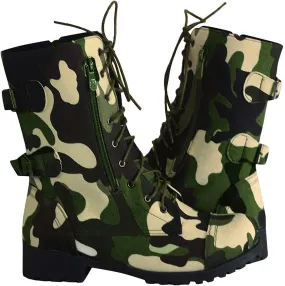 Boots for Women Chunky Low Heel Women's Ankle Bootie Winter Lace Up Mid Calf Camo Military Combat Boots