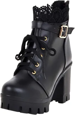 Boots for Women Sexy Women Platform Ankle Boots Sexy High Heels Round Toe Platform Booties Lace Up Side Zipper Boots