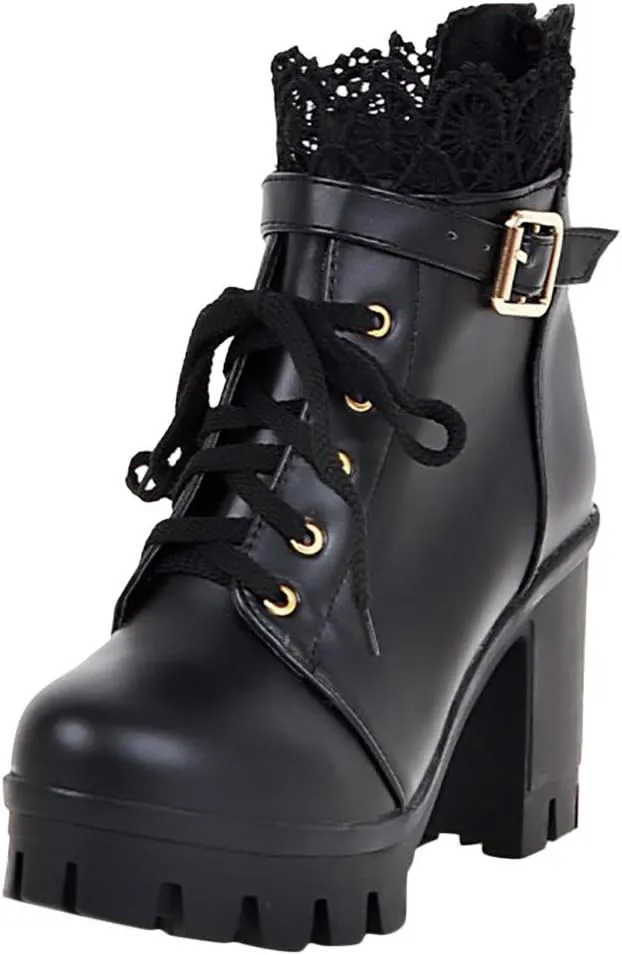 Boots for Women Sexy Women Platform Ankle Boots Sexy High Heels Round Toe Platform Booties Lace Up Side Zipper Boots