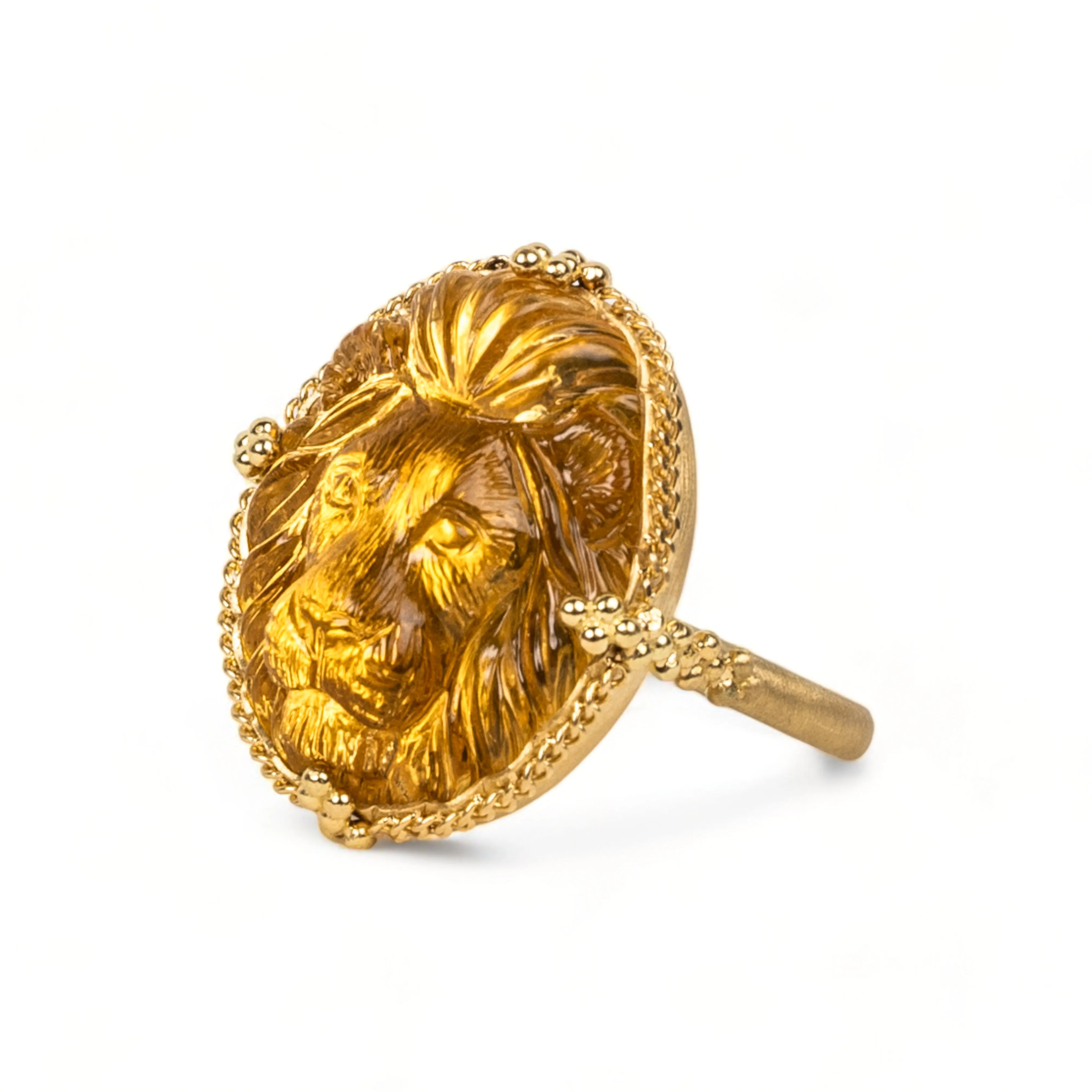Carved Citrine Lion Ring