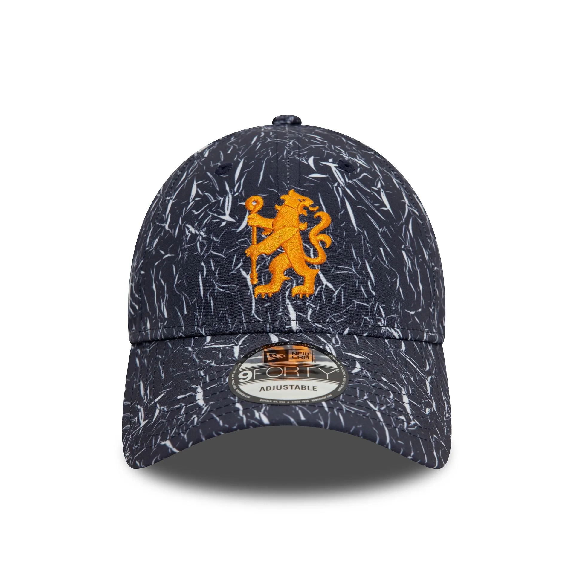 Chelsea FC Lion Crest Crinkle All Over Print Navy 9FORTY Adjustable Cap