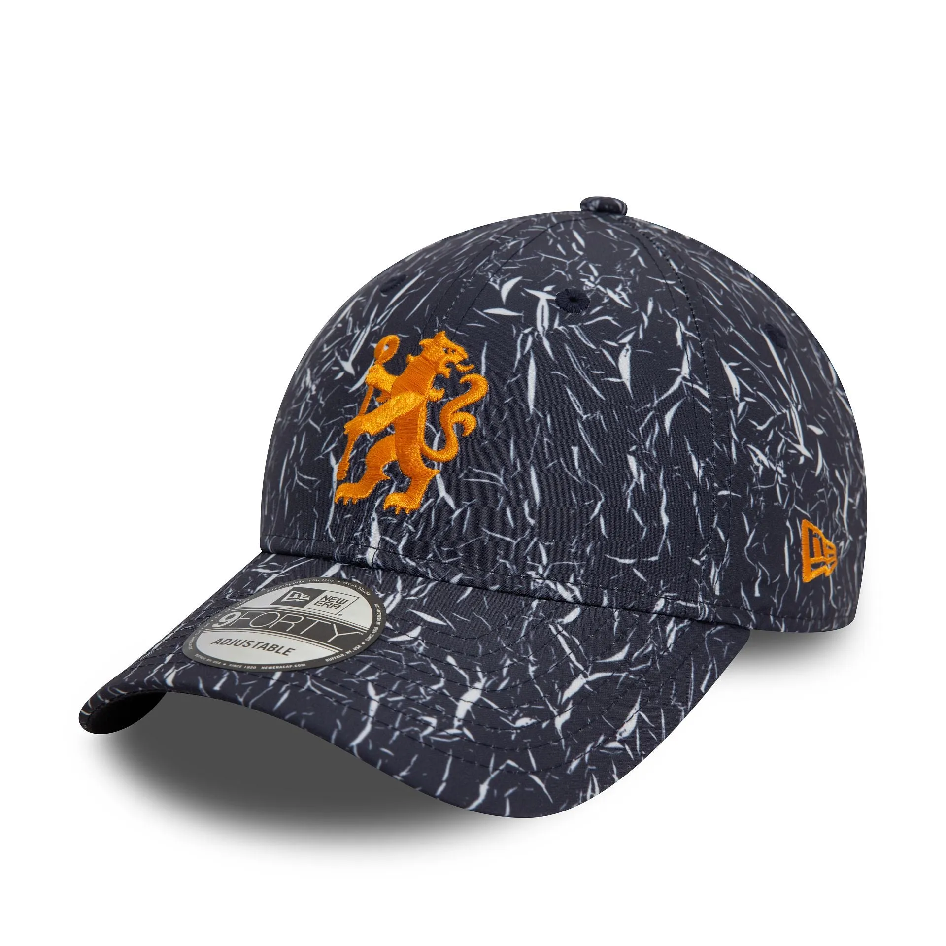 Chelsea FC Lion Crest Crinkle All Over Print Navy 9FORTY Adjustable Cap
