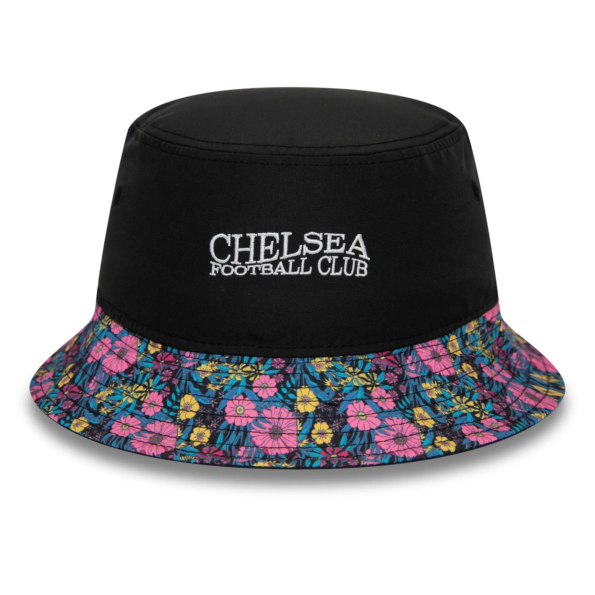 Chelsea FC Wordmark Floral All Over Print Black Bucket Hat