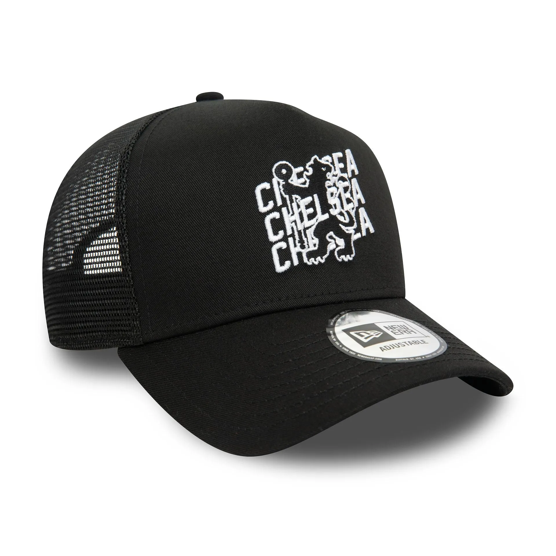 Chelsea FC Wordmark Overlay Black 9FORTY E-Frame Adjustable Trucker Cap