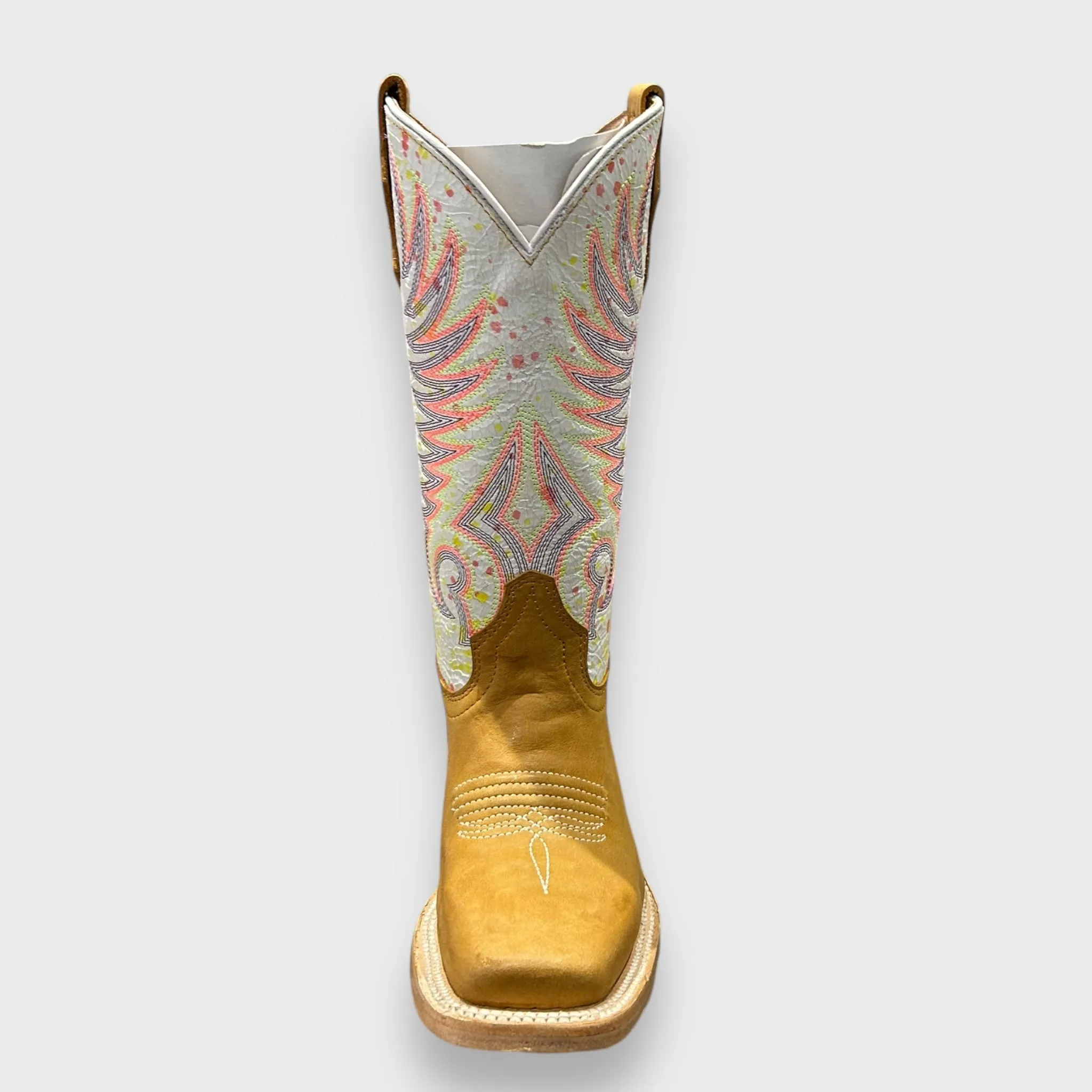 Corral Teens/Ladies J7125 Handcrafted Tan/White Embroidery Square Toe Cowgirl Boots