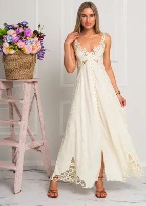 Cream Maxi Embroidered Dress Day Dream