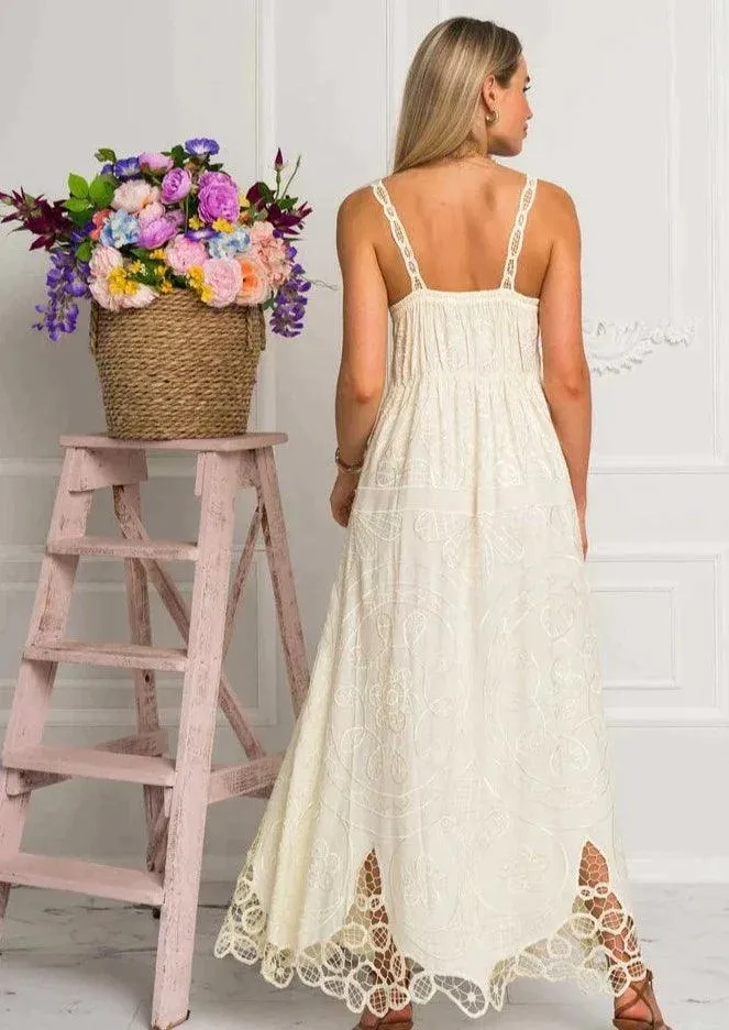 Cream Maxi Embroidered Dress Day Dream