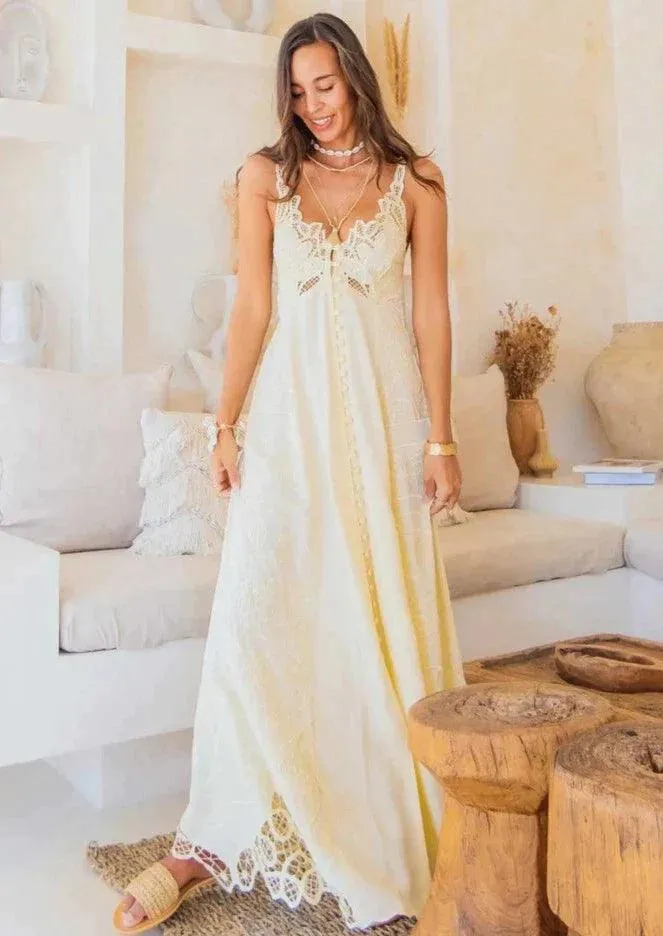 Cream Maxi Embroidered Dress Day Dream