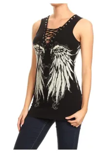 Daniel Smart BLACK Oversized Angel Wing Tank Top
