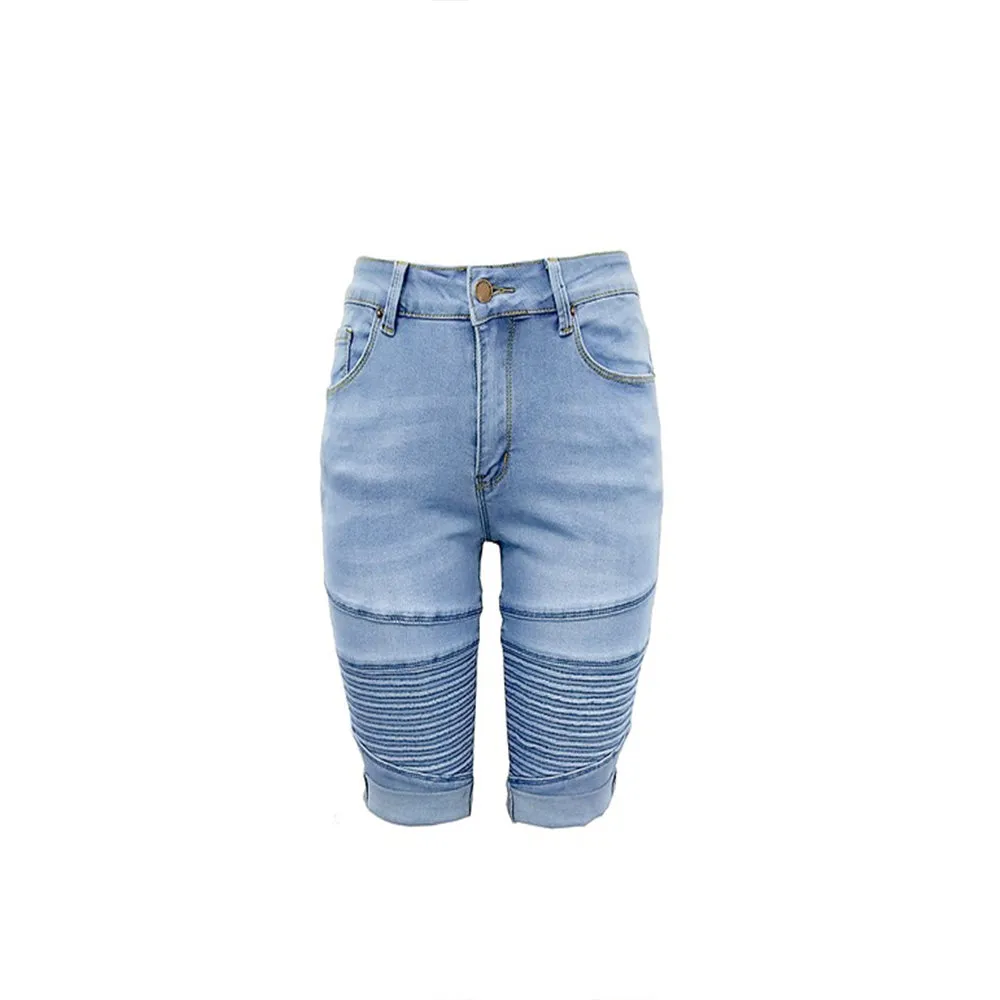 Elastic Knee Length Stretch Jean Shorts