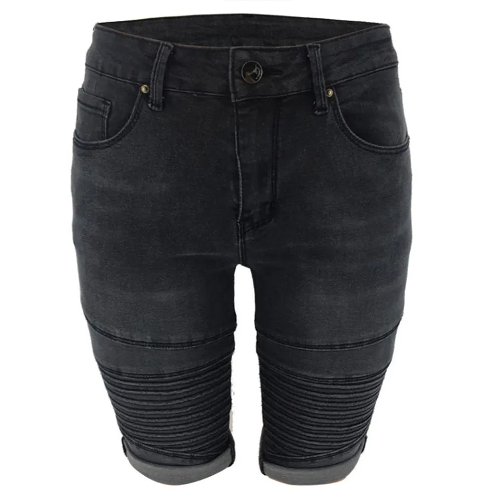 Elastic Knee Length Stretch Jean Shorts