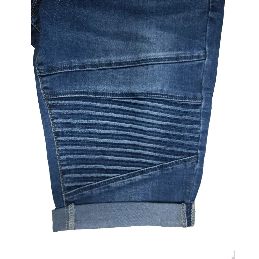 Elastic Knee Length Stretch Jean Shorts