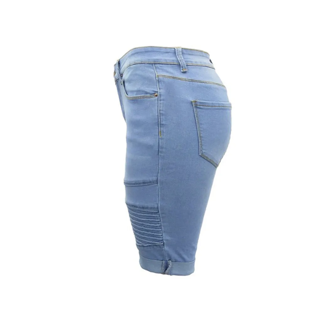 Elastic Knee Length Stretch Jean Shorts