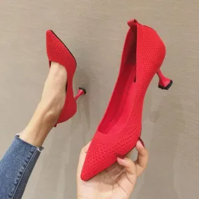 Fabric Pointed Toe kitten heel Shoes