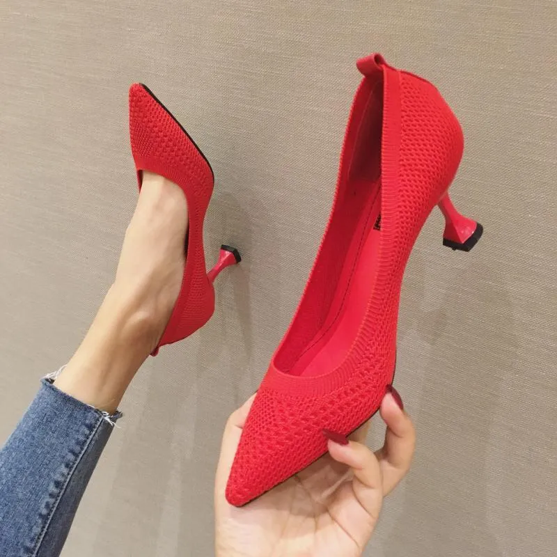 Fabric Pointed Toe kitten heel Shoes