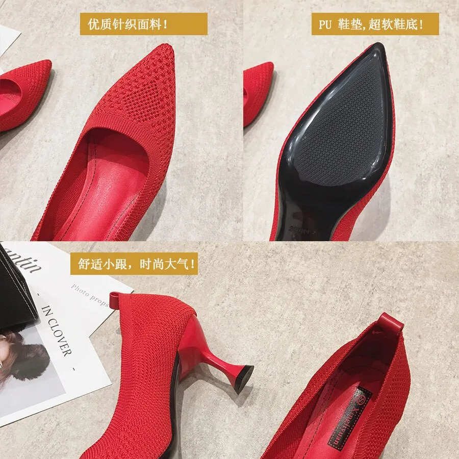 Fabric Pointed Toe kitten heel Shoes