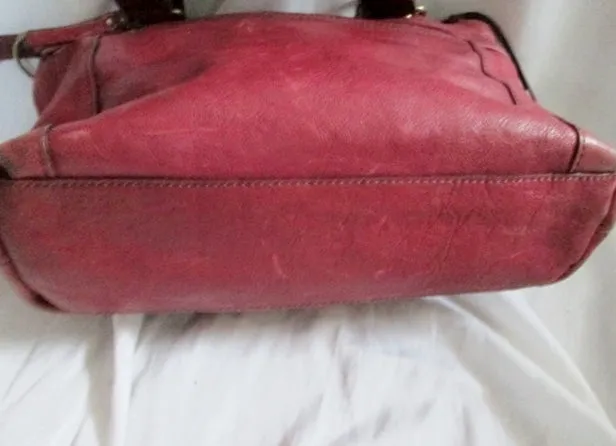 FOSSIL distressed leather satchel shoulder hobo saddle bag RED tote key
