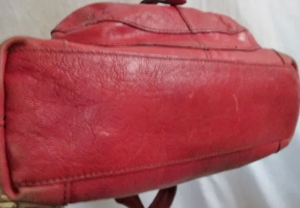 FOSSIL distressed leather satchel shoulder hobo saddle bag RED tote key